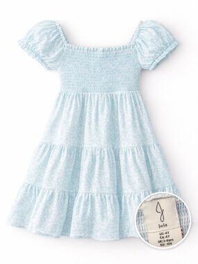 Joie Girls Blue Floral Smocked Dress 4T Puff Sleeve Tiered Cottagecore
